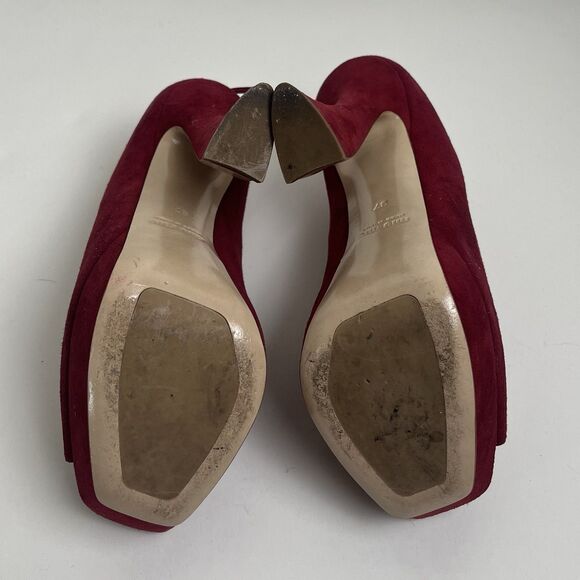 Miu Miu Peep Toe Platform Booties 7 37 Wine Red Suede Funky High Heels Statement - Picture 11 of 12
